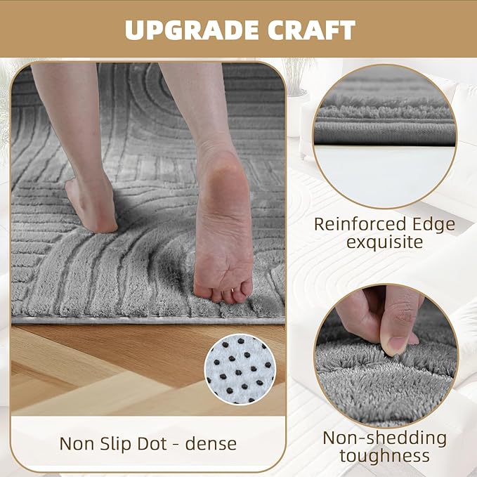 5x7 Solid Color Area Rugs – Washable Living Room Rug, Durable Non-Slip Indoor Carpet with Soft High-Low Pile, Fluffy Floor Rugs for Bedroom, Bedside, Kids Room, Dorm, Nursery, Home Décor, Grey