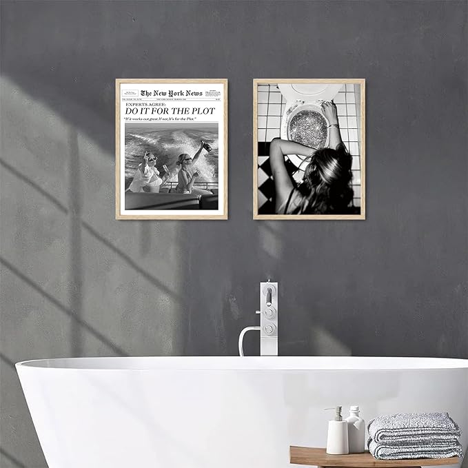 Bwodke OAK Wood Framed Wall Art Do It for The Plot Canvas Art Vintage Newspaper Pictures Wall Decor Trendy Prints Retro Artwork for Girly Dorm Bedroom 12"x16"