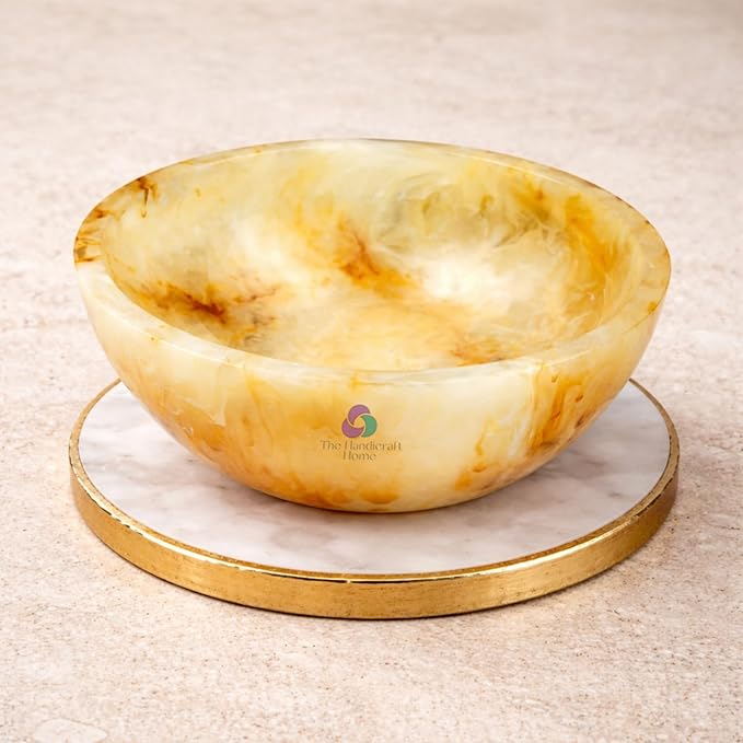 Elegant Handcrafted Resin Bowl – Glossy Amber Finish Decorative & Functional Use | Resin Decorative Bowl Centerpiece Table Decorations, Fruit Basket for Coffee Table, Kitchen Decor (Honey Onyx)
