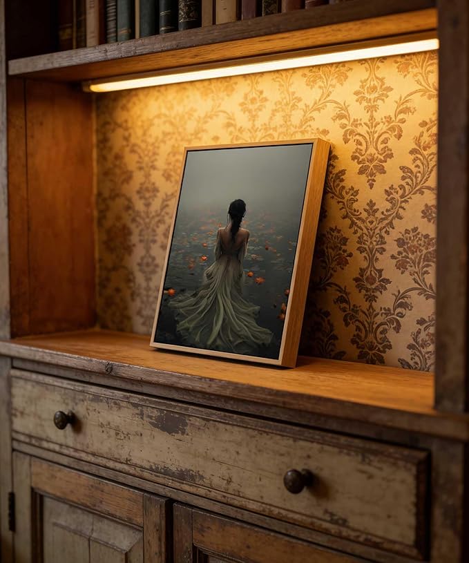 Framed Dark Academia Wall Art Lady in the Lake Moody Victorian Wall Decor Pictures Gothic Cottagecore Posters Prints Vintage Halloween Aesthetic Paintings for Gallery Bedroom Decoration 12x16in