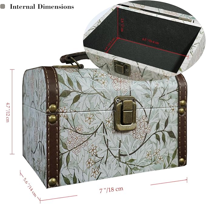 Vintage Decorative Storage Box with Handle, Retro Floral William Morris Keepsake Organizer Chest for Jewelry, Trinkets, Gift Packaging and Home Decor, 7 x 5.6 x 4.7 Inch