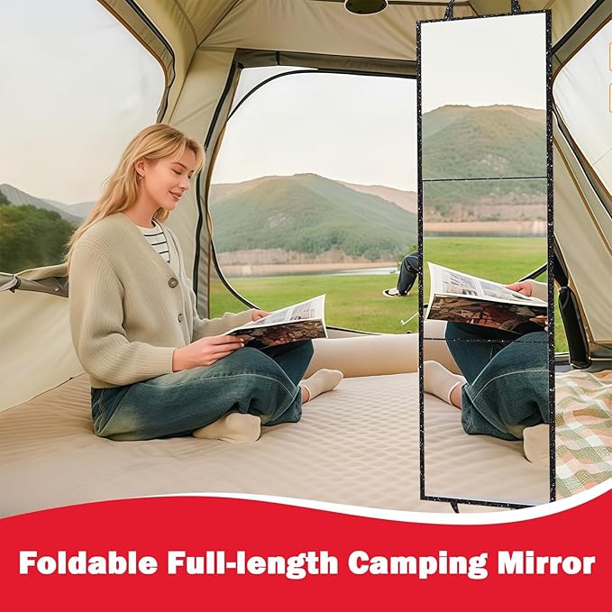 Foldable Full Length Mirror, 2-in-1 Wall Mounted or Tabletop Mirror, Portable Travel Mirror with Handle for Dance Home Bedroom Wardrobe Stage Makeup Checks Camping Outdoor Use (47" x 12.5", Tri-Fold)