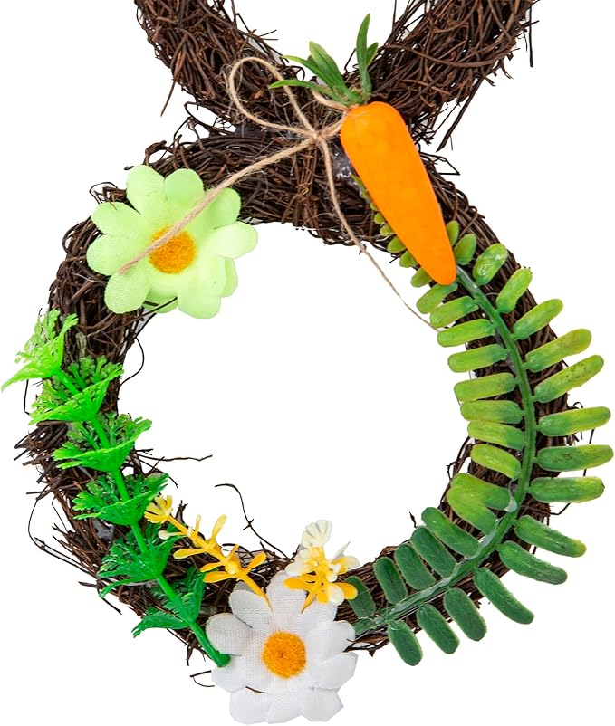 Berfutall-Easter Bunny Basket Decoration with Flowers, Spring Decor with Pastel Eggs(2D)
