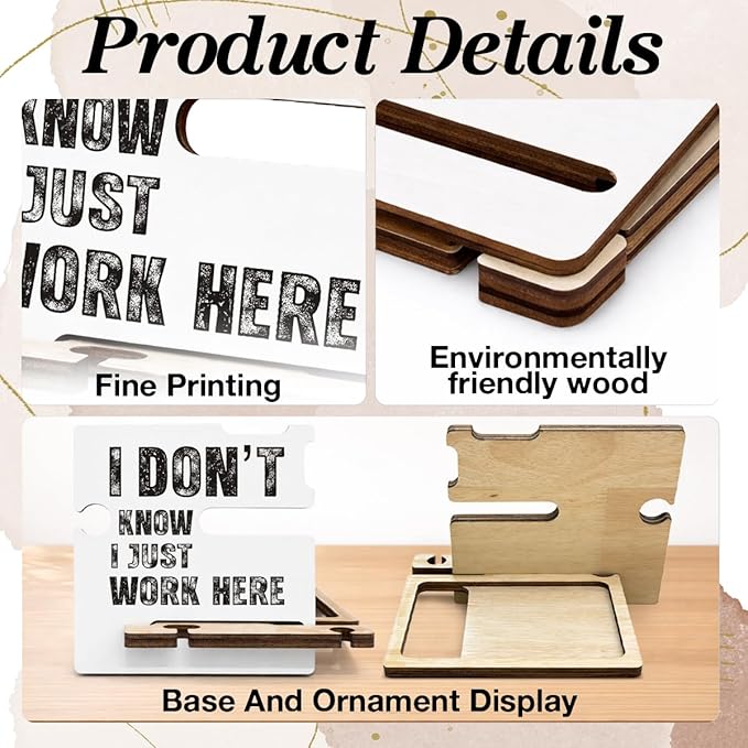 Funny Office Desk Decor - Multi-functional Desk Organizer - Humorous I Don't Know I Just Work Here Quote Wooden Sign for Office Desk Shelf Decor