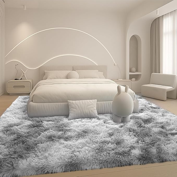 8x10 Area Rugs Living Room, Large Plush Fluffy Bedroom Carpet, Non-Slip Upgraded Indoor Thick Soft Rug, Modern Plush Carpet Suitable for Kids Home Decor Aesthetics Dorm, Dark Grey.