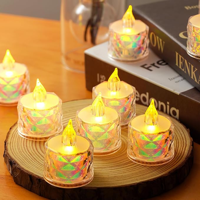 24 Pack Battery Operated LED Tea Light Candles Flameless Safe Simulated Fire Halloween/Christmas Party Decoration Wedding Table Lights Desktop Mood Lights