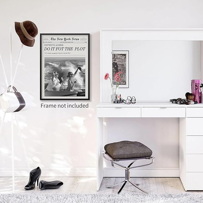 noxozoqm Black and White Fashion Hot Girl Poster Fun Do It For The Plot Newspaper Wall Art Retro Girly Canvas Prints for bar Cart Decor 12X16 inch Unframed