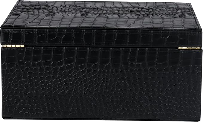HofferRuffer Faux Leather Decorative Box, Large Wooden Structure Keepsake Box Accessory Organizer Jewelry Organizer with Hinged Lid, Storage Container for Home or Office (CrocoBlack)