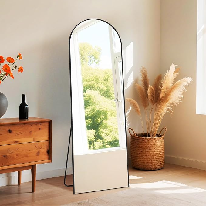 DUMOS Arched Wall-Mounted Full Length Mirror 20"x63" for Bedroom, Full Body Floor Mirror with Stand, Hanging or Leaning for Wall, Black