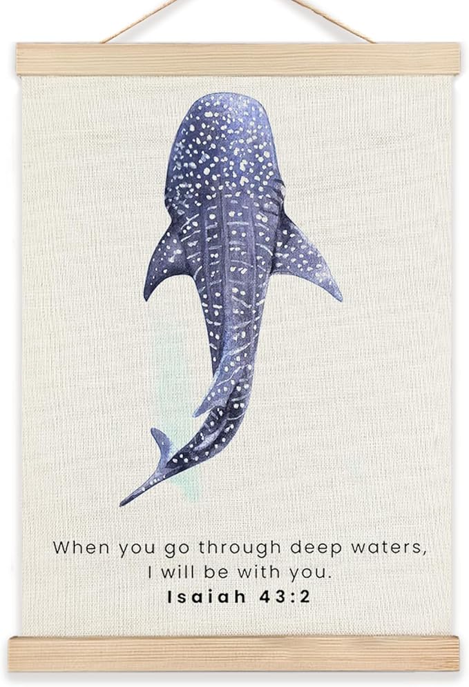 RYYCDOI Beach Costal Whale Shark Wall Decor, Christian Bible Verses Wall Decor for Droom Room Bathroom Nursery, 12x16 Inches