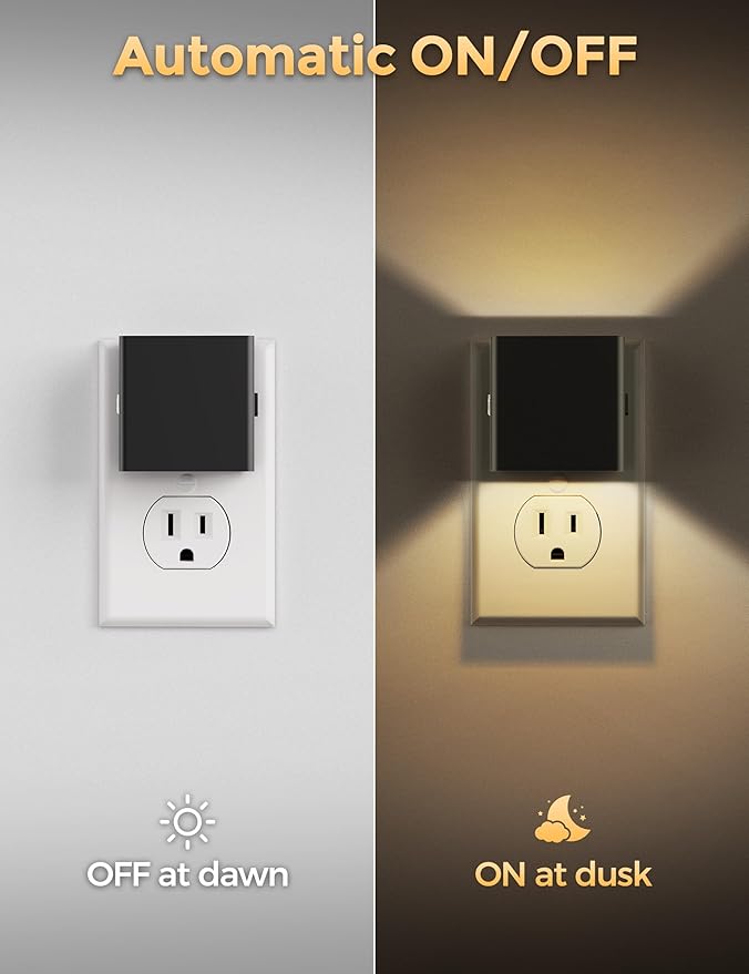 DORESshop LED Night Lights Plug into Wall [2 Pack], Plug in Nightlight, 3 Level Brightness Adjustable Night Light, Dusk to Dawn Sensor, Nightlights for Adults, Bedroom, Bathroom, Hallway, 3000K