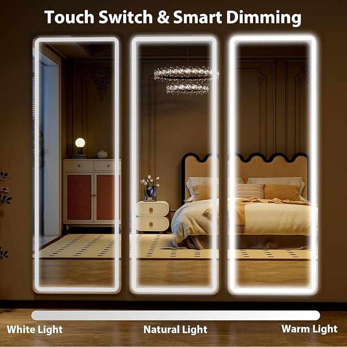 56x20 Full Length Mirror with LED Lights, LED Mirrors Full Length Floor Mirror Full Body Mirror for Bedroom Wall Mounted Free Standing