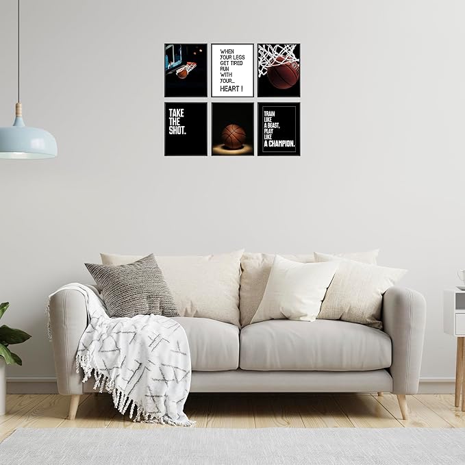 Eastern Print Inspirational Basketball Wall Art Prints, Set Of 6pcs Basketball Sports Posters for Sports Fans Boys, Teen Guys Room, Dorm, Bedroom Wall Decor Gift, Unframed (8X10 inch)