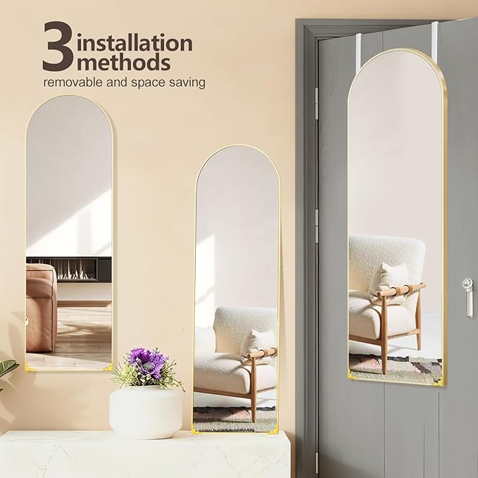 50"x16" Door Mirror, Arched Full Length Mirror, Over the Door Mirrors Full Length, Hanging Mirrors for Bedroom, Bathroom, Gold