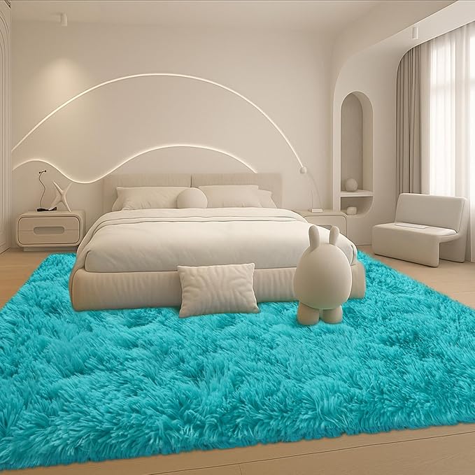Fluffy Plush Shag Rug 5x7, Ultra Soft Rug for Living Room Bedroom, Non-Slip Fuzzy Area Rug for Living Room, Carpet for Girl Boy Kids,Modern Indoor Home Decor Aesthetic,Teal Blue