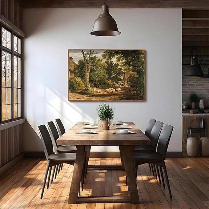 OIQArtOIQ Vintage Framed Wall Art Rural Farm Scene Canvas Art Prints Countryside Landscape Pictures Wall Decor Modern Rustic Farmhouse Paintings Artwork For Bedroom Bathroom Office Living Room