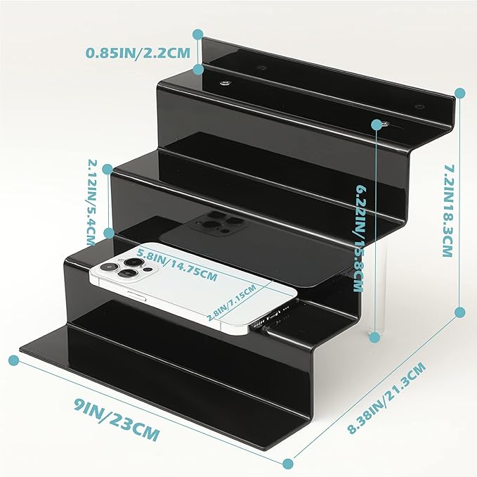 Acrylic Stands for Display,4 Tier Black Cupcakes Perfumes Figurines Display Stand Risers Shelf for Decoration and Organizer (2Pack 9x6'')