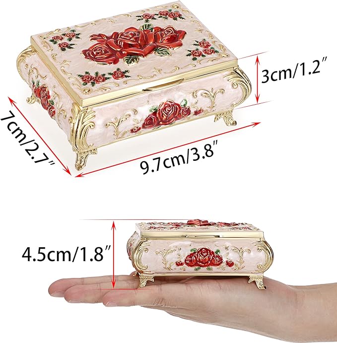 Hipiwe Vintage Metal Jewelry Box Small Treasure Chest Case Trinket Organizer Earrings Necklace Bracelet Storage Box Ring Box Holder Keepsake Box for Women