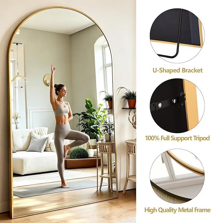 DMWOODFL 46"x90" Extra Large Arched Full Length Gold Mirror - Aluminum Alloy Frame, Standing/Leaning/Wall Mounted, Modern Home Decor for Bedroom, Living Room, Cloakroom