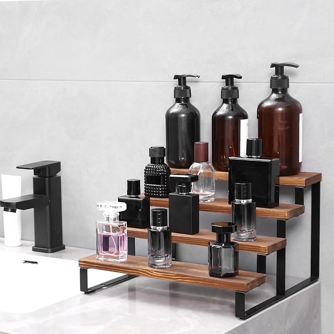 Wooden Cologne Organizer For Men, 4 Tiers Cologne Stand Shelf, Perfume Organizer Holder, Fragance Display Storage Rack, Gift For Men