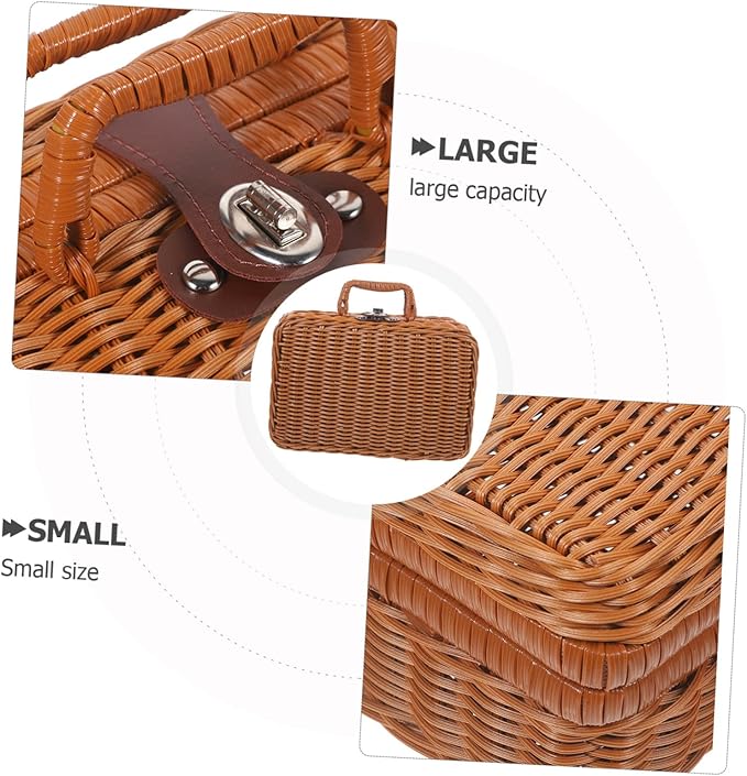 Handwoven Rattan Storage Box Large Decorative Box Lid for Makeup Decorative Shelves