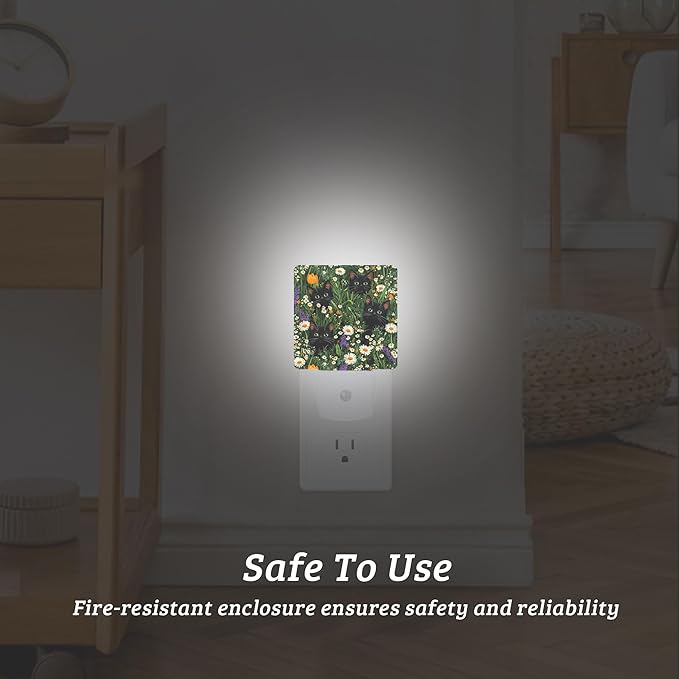 Cute Cats Flowers Night Light with Dusk to Dawn Light Sensors, Plug-in Wall Led Night Lights, Energy Efficient Lamp for Bedroom,Bathroom,Kitchen,Hallway,Stairs, Gifts Ideal for Girls Women
