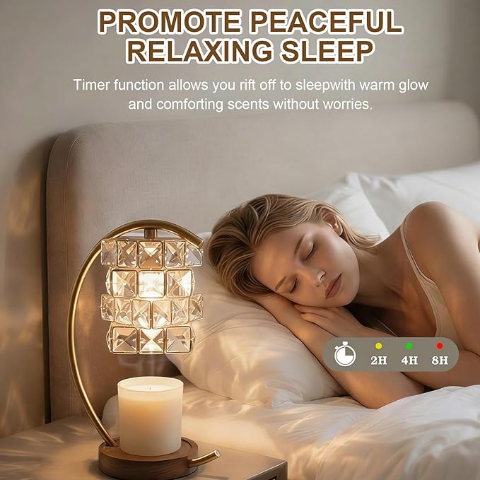 Candle Warmer Lamp with Timer Dimmable, Gifts for Women, House Warming Gifts, Flameless Aromatherapy Wax Warmer, Wax Melt Warmer for Jar Candles with 2 * 50W Bulbs (Crystal Cube Candle Warmer Lamp)
