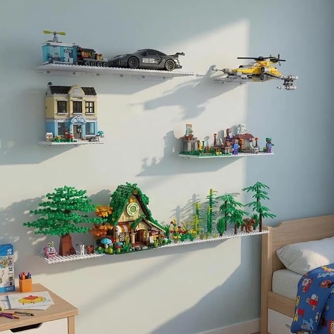 LRANFOW 12 Wall Display Shelf for Lego Building Bricks, 4x5 inch Dual-Sided Display Shelf with 16x13 4.9mm Studs for Lego Shelf Display, Builders, Room Decor