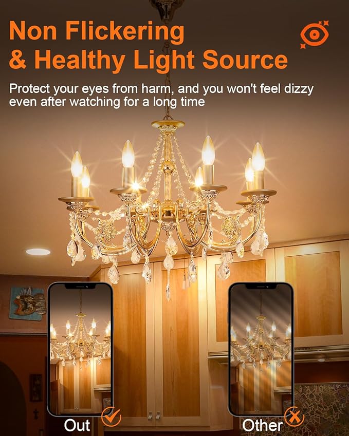 MEQIQTEK E12 60 Watt Incandescent Candle Light Bulbs, Chandelier Light Bulbs for Ceiling Fan, Vanity, Outdoor - Warm White 2500K, 500 Lumen Dimmable B10 Clear Candelabra Base Bulbs (12 Pack)