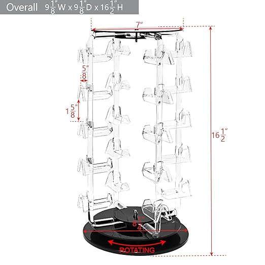 MOOCA Premium Acrylic Rotating Sunglasses, Eyewear Holder Display, Eyewear Collection, Sunglasses Holder, Eyeglass Case, High Capacity Eyewear Organizer, 20 Pairs