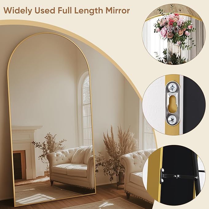 Full Length Mirror, 81"x41" Oversized Arched Mirror Large Standing Mirrors, Tall Mirrors Body Floor Mirror for Bedroom Living Room Aluminum Frame, Gold