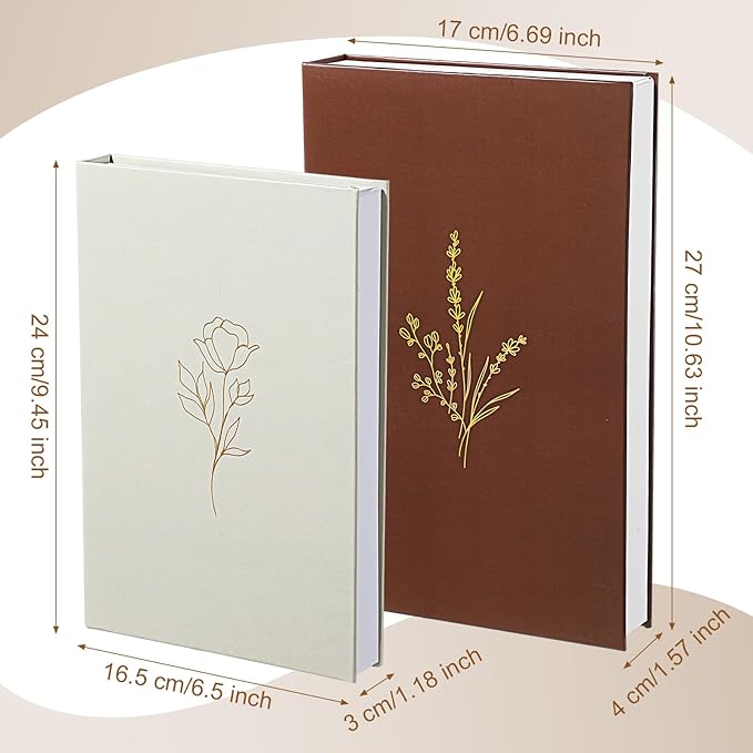 Cinnvoice Set of 2 Aesthetic Decorative Books Boxes, Faux Books Stacked for Decoration for Coffee Tables Modern Home Bookshelves Decor, Fake Fashion Photo Storage Boxes(Beige Terracotta)