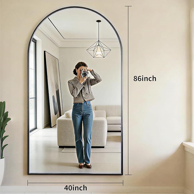 BEAUTYPEAK 86"x40" Large Arch Mirror Full Length, Oversized Wall Mirrors with Aluminum Alloy Frame, Full Body Floor Mirror for Bedroom, Dressing Room, Black
