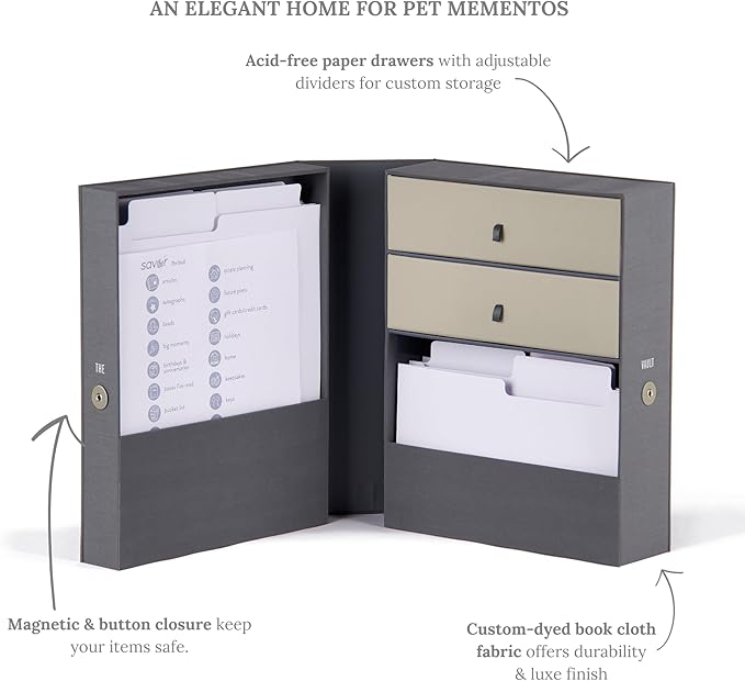 Savor | Pet Memorial Box for Dog, Cat, and Other Pets | Pet Loss Sympathy Gift and Keepsake Box for Vet Records, Tags, Collars, Toys, and More (Gray, Standard Style)