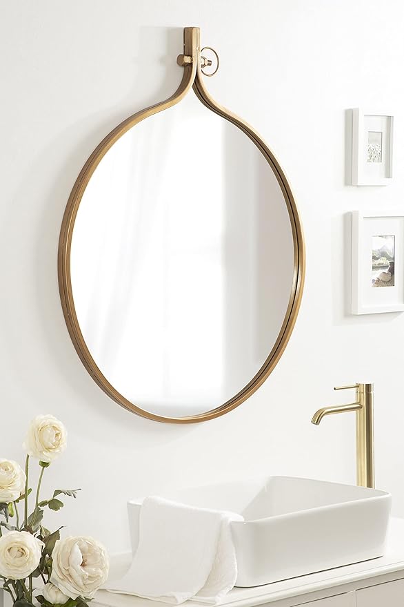 Kate and Laurel Yitro Round Wall Mirror; 30 x 37; Gold; Decorative Versatile Modern Wall Decor