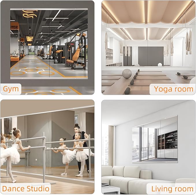 pertetey Home Gym Mirror, 2Pack 56X16 Inch Wall Mounted Large Frameless Tempered Glass Mirror, Idea for Gym, Yoga, Bedroom, Dance Studio, Living Room