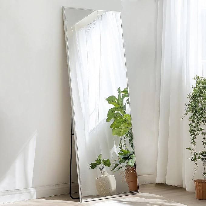 Sunniry Full Length Mirror, Stand Up Mirror with Aluminum Metal Frame, Standing Mirrors for Bedroom, Livingroom, Bathroom, Hallway, Cloakroom, Wedding. (56x16 inch, Silver)