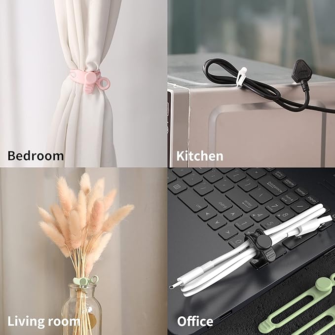 UMUST 20pcs Silicone Cable Ties,Reusable Cable Management Organizer, Wire Ties，Travel Cord Ties，Cord Organizer for Bundling Cable Cords in Home,Office,Kitchen,School(White Black)
