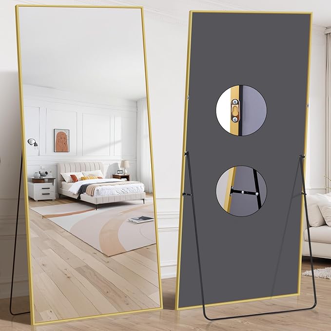 78"x35" Floor Mirror Full Length - Standing Mirror with Aluminum Alloy Frame, Large Body Mirror for Bedroom, Living Room, Wall Mounted or Leaning