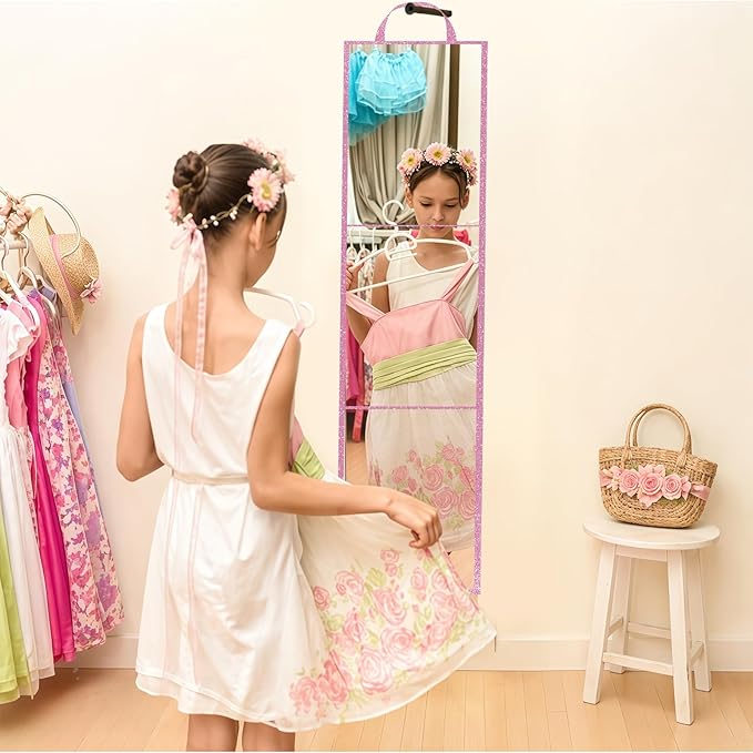 Foldable Full Length Mirror, 2-in-1 Wall Mounted or Tabletop Mirror, Portable Travel Mirror with Handle for Dance Home Bedroom Wardrobe Stage Makeup Checks Camping Outdoor Use (47" x 12.5", Tri-Fold)