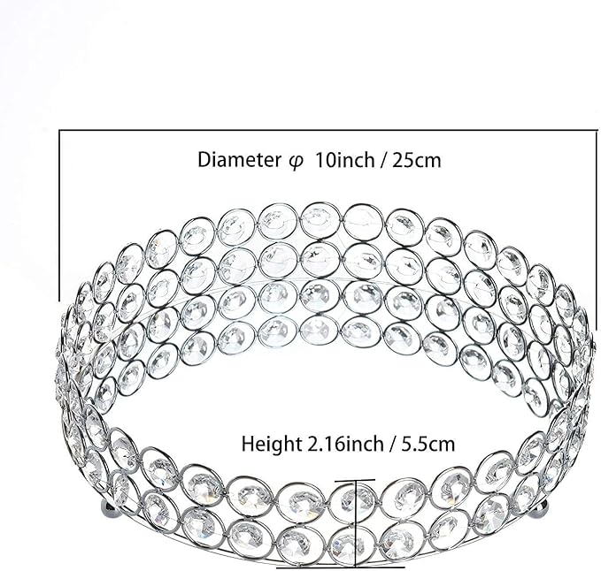 Feyarl Crystal Perfume Tray Cosmetic Makeup Vanity Tray Jewelry Trinket Organizer Mirrored Decorative Tray for Home Deco Christmas Birthday Gift(Round 10" inch) (Silver)