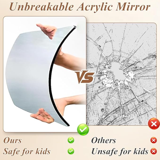 Foldable Portable Full Length Mirror, Hanging Folding Mirror with Handle, Frameless Shatterproof Hanging for Camping, Travel, Dance, RV, Home Fitness, Gift (White, 33x13 Inch) (White)