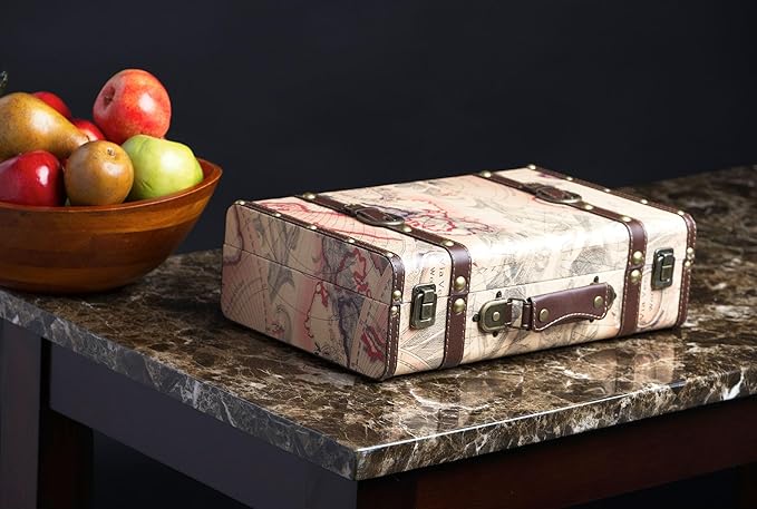 wald imports - Paperboard Suitcase -Decorative Storage Boxes - Suitcase for Decoration, Storage, and More (Faux Leather Map 1)