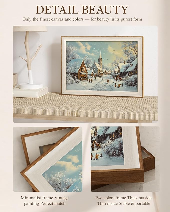 VIYYIEA Winter Framed Wall Art for Living Room, Snow Village Canvas Prints, Oil Painting Home Decor, Christmas Picture, Bathroom Wall Decor Gifts for Friends or Family - 16L x 12W