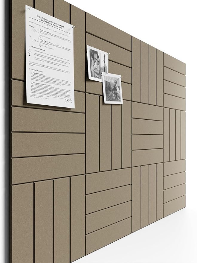 Bumusty Large Cork Board Alternative-48 x 36" Felt Bulletin Board Tiles, with 30 Pushpins, 70 Adhesive Tabs, Bold-Stripe 12-Pack, Cork Boards for Office Push Pin Board Felt Board-Earth Brown