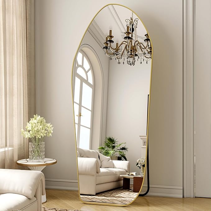 Full Length Floor Mirror - 76"x34" Irregular Diamond Shaped Floor Mirror Aluminum Frame Mirror Full Length for Bedroom Living Room Cloakroom Decor Gold