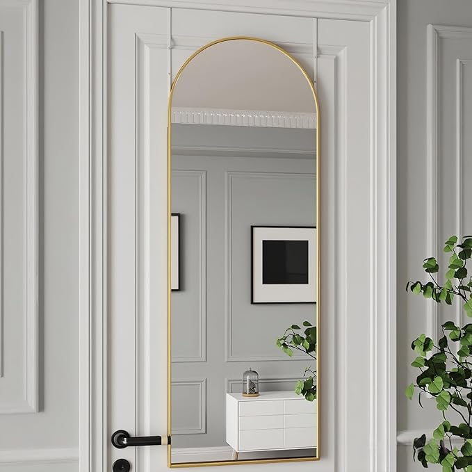 Door Mirror, Arched Full Length Mirrors Over The Door, 16"x 50" Hanging or Wall Mirror, Full Body Mirrors,Gold