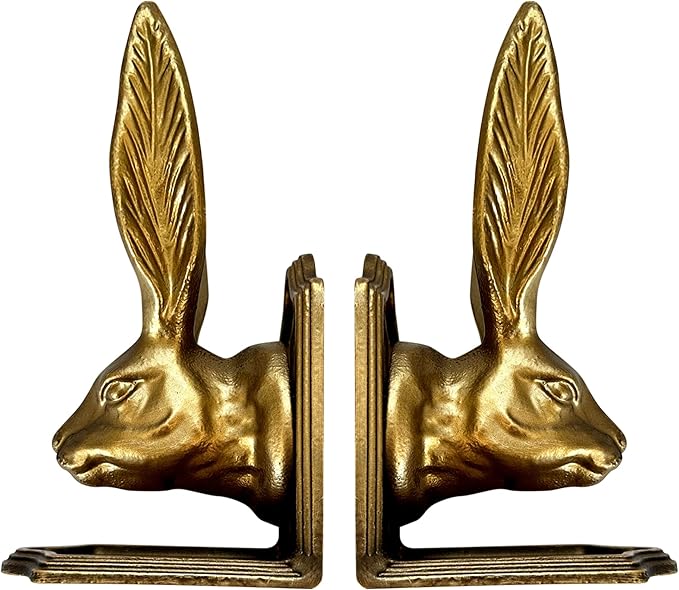 Fox Run Rabbit Decorative Bookend Set, 100% Iron, 4.7" x 4" x 8.6" Heavy Bookends