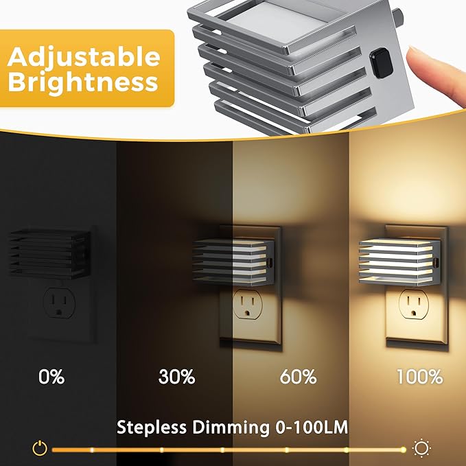 L LOHAS LED Night Lights Plug into Wall, 2 Pack Modern Night Light with Dusk to Dawn Sensor, Dimmable Plug in Night Light, Adjustable Brightness, 3000K Soft White for Bedroom Bathroom Hallway(Silver)