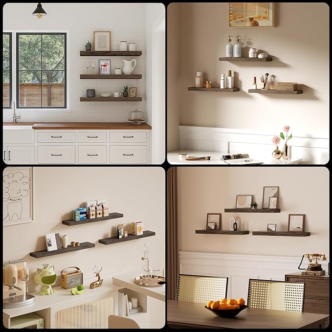 Floating Shelves for Wall, Bathroom Shelves Over Toilet, Wall Shelves & Book Shelf for Room, Hanging Shelf, Modern Wooden Mounted Floating Shelves, 24x7x1.5 in (Smoke Gray, Set of 3)